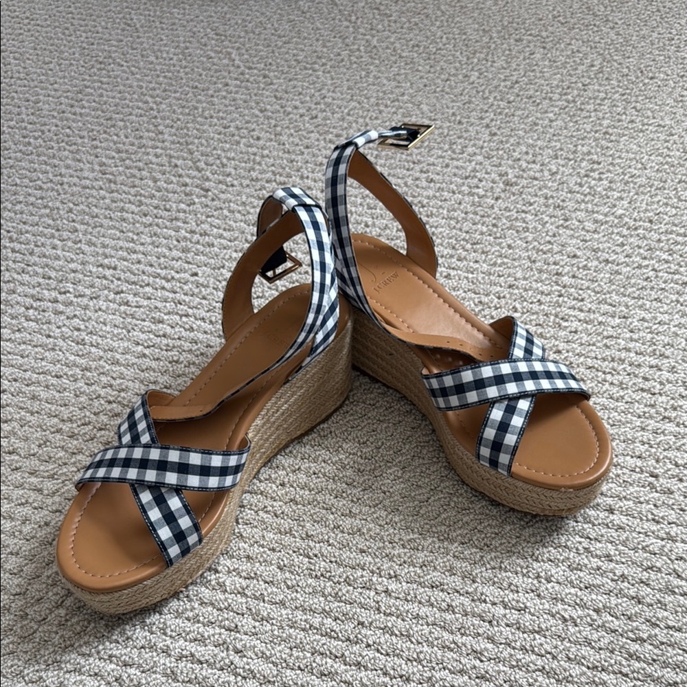 J. Crew navy gingham wedges